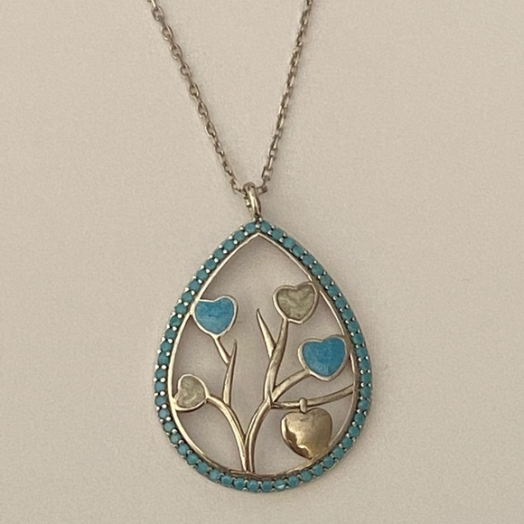 Jewelry - 925 Silver blue enamel drop tree of life necklace